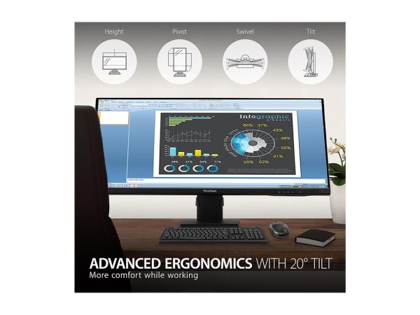 ViewSonic VA3456-MHDJ 34 Inch 21:9 UltraWide WQHD 1440p Monitor Frameless IPS with Ergonomics Design HDMI and DisplayPort Inputs for Home and Office - Image 3