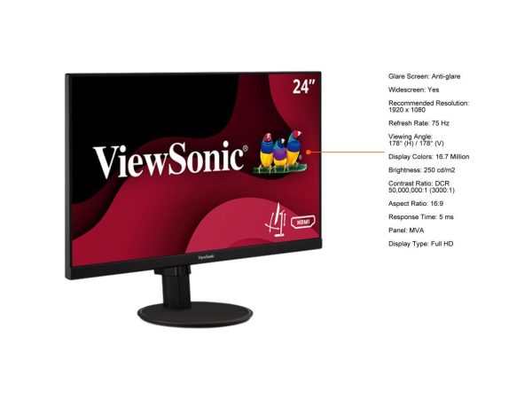 ViewSonic VA2447-MHJ 24 Inch Full HD 1080p Monitor with Advanced Ergonomics, Ultra-Thin Bezel, AMD FreeSync, 75Hz, Eye Care, and HDMI, VGA Inputs for Home and Office - Image 4