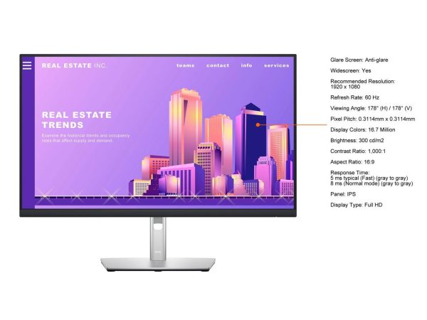 Dell P2722H 27" 1920 x 1080 Full HD IPS, DisplayPort VGA HDMI USB 3.2, Tilt VESA Pivot Swivel Height Adjust LED-Backlit Monitor - Image 3