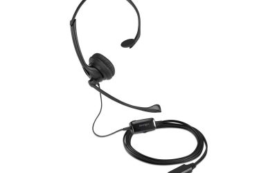 Kensington USB Mono Headset with Mic and Volume Control – USB Type A – Wired – Over-the-head – Monaural – Ear-cup – 6 ft Cable – Omni-directional, Noise Cancelling Microphone – Black