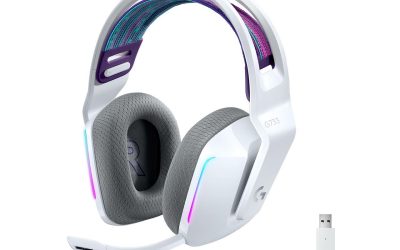 Logitech G733 LIGHTSPEED Wireless Gaming Headset with suspension headband, LIGHTSYNC RGB, Blue VO!CE mic technology and PRO-G audio drivers – White