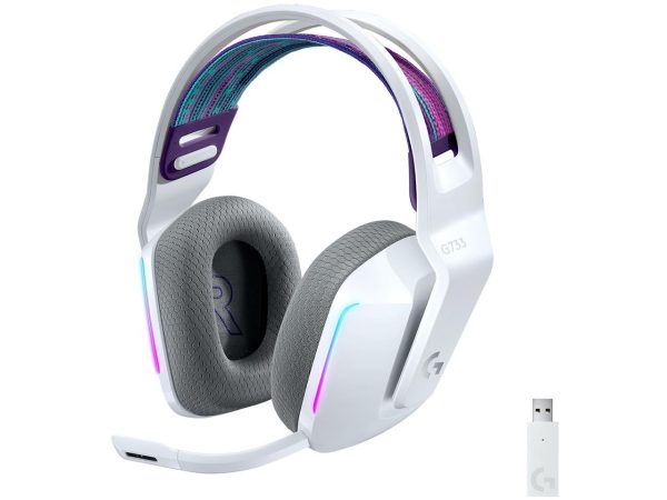 Logitech G733 LIGHTSPEED Wireless Gaming Headset with suspension headband, LIGHTSYNC RGB, Blue VO!CE mic technology and PRO-G audio drivers - White