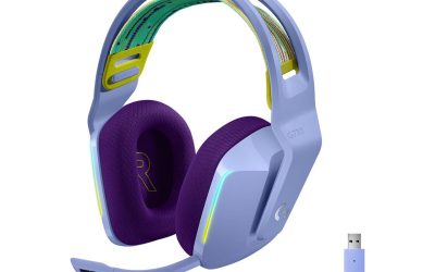 Logitech G733 LIGHTSPEED Wireless Gaming Headset with suspension headband, LIGHTSYNC RGB, Blue VO!CE mic technology and PRO-G audio drivers – Lilac