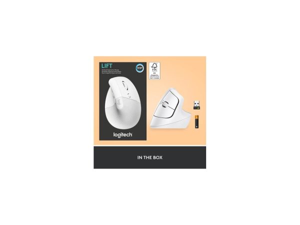 Logitech Lift Vertical Ergonomic Mouse, Wireless, Bluetooth or Logi Bolt USB receiver, Quiet clicks, 4 buttons, compatible with Windows/macOS/iPadOS, Laptop, PC - Off White - Image 2