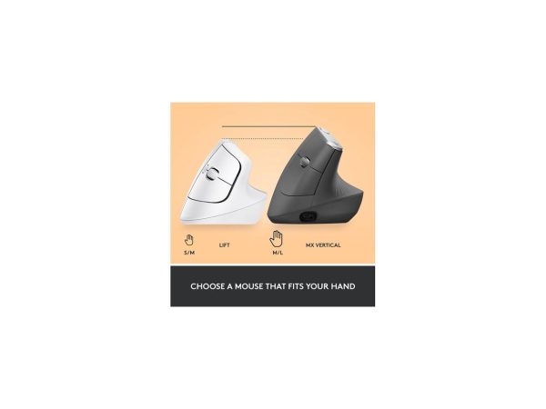 Logitech Lift Vertical Ergonomic Mouse, Wireless, Bluetooth or Logi Bolt USB receiver, Quiet clicks, 4 buttons, compatible with Windows/macOS/iPadOS, Laptop, PC - Off White - Image 3
