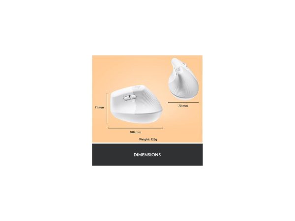 Logitech Lift Vertical Ergonomic Mouse, Wireless, Bluetooth or Logi Bolt USB receiver, Quiet clicks, 4 buttons, compatible with Windows/macOS/iPadOS, Laptop, PC - Off White - Image 4