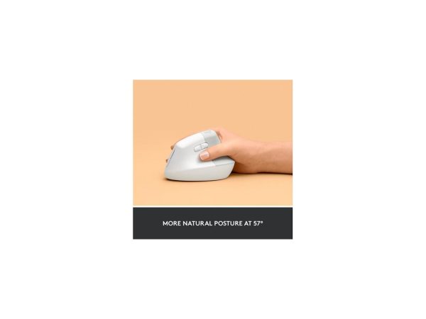 Logitech Lift Vertical Ergonomic Mouse, Wireless, Bluetooth or Logi Bolt USB receiver, Quiet clicks, 4 buttons, compatible with Windows/macOS/iPadOS, Laptop, PC - Off White - Image 5