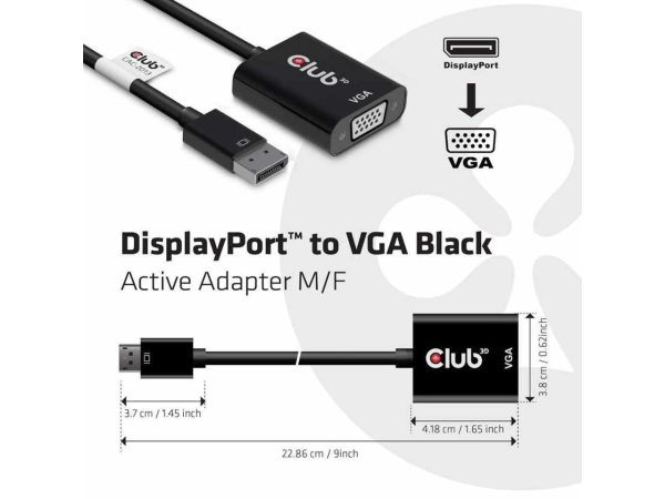 Club 3D DisplayPort to VGA Black Active Adapter M/F CAC-2013 - Image 4