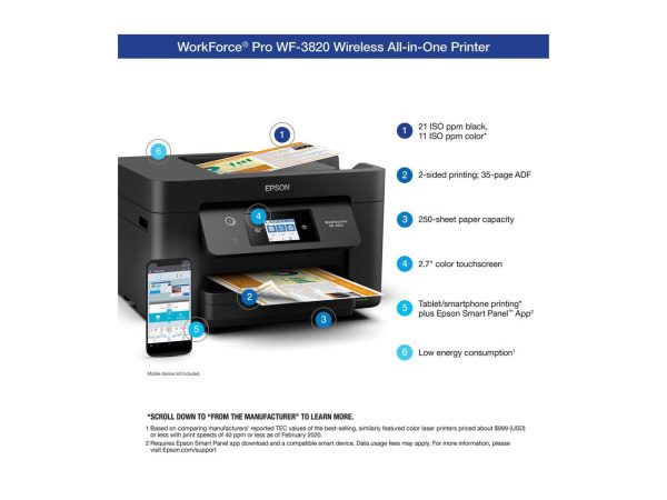 Epson WorkForce Pro WF-3820 Wireless All-in-One Printer with Auto 2-sided Printing, 35-page ADF, 250-sheet Paper Tray and 2.7" Color Touchscreen - Image 4