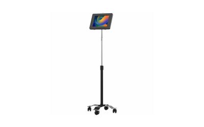 CTA Digital Compact Mobile Floor Stand with Universal Security Enclosure Black
