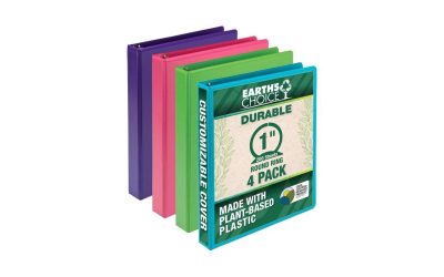 Samsill Earth’s Choice Plant-Based Durable Binders 3 Round Ring Assorted Color 4 Pack (MP48639)