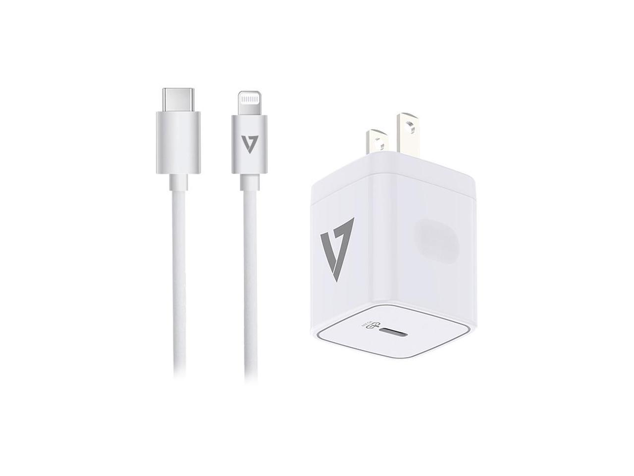 V7 ACUSBC20WPD-BDL-1N AC Adapter - 20 W - 120 V AC, 230 V AC Input - 12 V DC/3 A, 9 V DC, 5 V DC Output - White BNDL IPHONE/IPAD USB-C/LIGHTNING