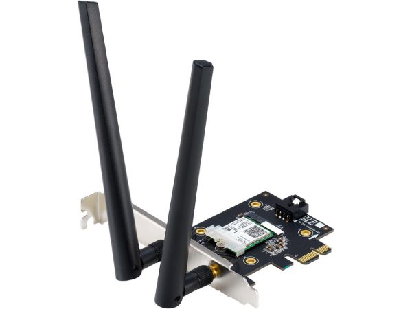 ASUS PCE-AX3000 Wireless Adapter PCI Express 802.11a: 6,9,12,18,24,36,48,54 Mbps 802.11b: 1, 2, 5.5, 11 Mbps 802.11g: 6,9,12,18,24,36,48,54 Mbps 802.11n: up to 300 Mbps 802.11ac (5GHz): up to 1733 Mbps 802.11ax (2.4GHz): up to 574 Mbps 802.