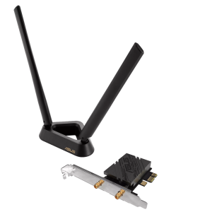 ASUS PCE-BE92BT WiFi 7 PCI-E Adapter with 2 external antennas. Supporting 6GHz band, 320MHz, Bluetooth 5.4, WPA3 network security, OFDMA and MU-MIMO, only compatible with Intel motherboards