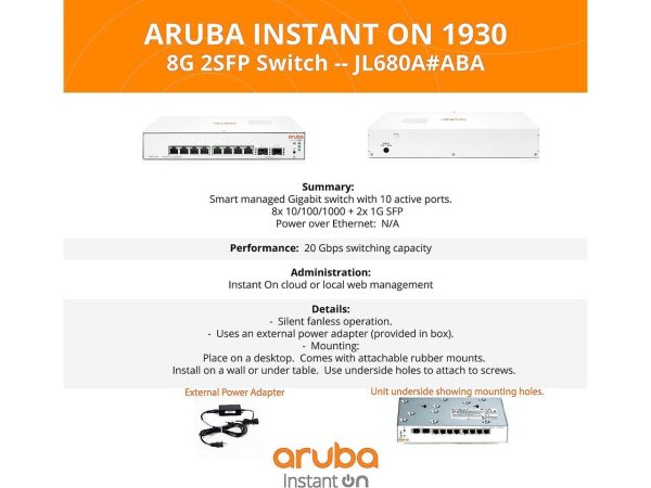 Aruba Instant On 1930 8-Port Gb Ethernet 8 x GE, 2X 1G SFP, L2+ Smart Switch US Cord (JL680A#ABA) - Image 4
