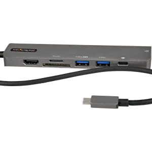 USB C Multiport Adapter, USB-C to 4K 60Hz HDMI 2.0, 100W Power Delivery Pass-through, SD/MicroSD, 2-Port USB 3.0 Hub, GbE, USB Type-C Mini Dock, 12" (30cm) Long Attached Cable - Works w/Thunderbolt 3