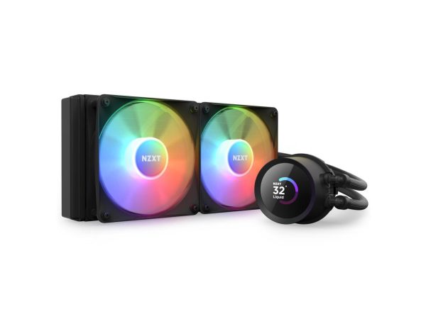 NZXT Kraken RGB 240mm - RL-KR240-B1 - AIO RGB CPU Liquid Cooler - LCD Display - 2 x F120RGB Core Fans Radiator Fans Black LGA 1700 / AM5 Compatible