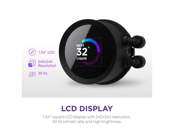 NZXT Kraken RGB 240mm - RL-KR240-B1 - AIO RGB CPU Liquid Cooler - LCD Display - 2 x F120RGB Core Fans Radiator Fans Black LGA 1700 / AM5 Compatible - Image 2