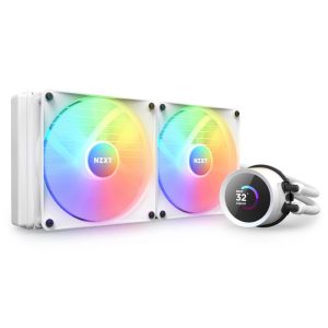 NZXT Kraken RGB 280mm - RL-KR280-W1- AIO RGB CPU Liquid Cooler - LCD Display - 2 x F140RGB Core Fans Radiator Fans White LGA 1700 / AM5 Compatible