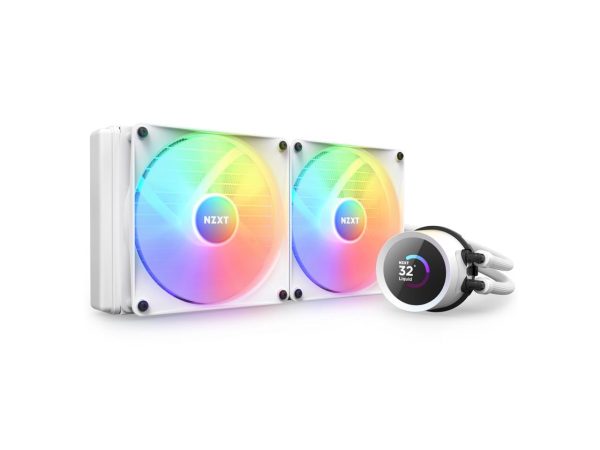 NZXT Kraken RGB 280mm - RL-KR280-W1- AIO RGB CPU Liquid Cooler - LCD Display - 2 x F140RGB Core Fans Radiator Fans White LGA 1700 / AM5 Compatible