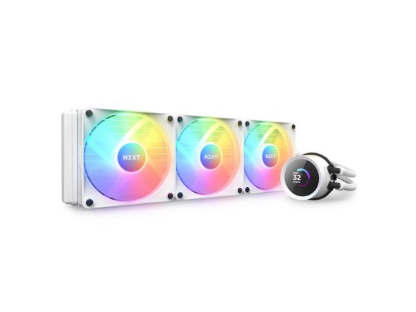 NZXT Kraken RGB 360mm - RL-KR360-W1- AIO RGB CPU Liquid Cooler - LCD Display - 3 x F120RGB Core Fans Radiator Fans White LGA 1700 / AM5 Compatible