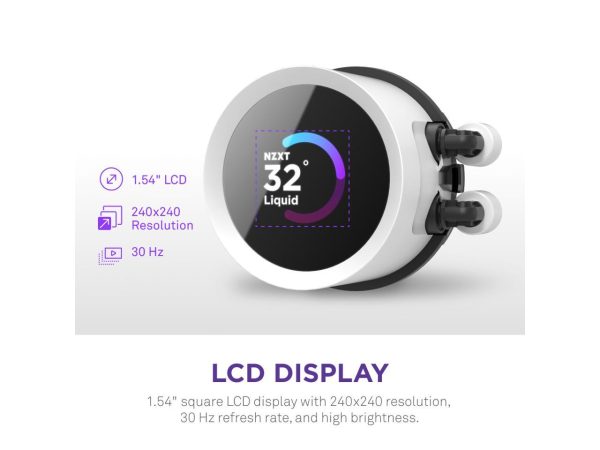 NZXT Kraken RGB 360mm - RL-KR360-W1- AIO RGB CPU Liquid Cooler - LCD Display - 3 x F120RGB Core Fans Radiator Fans White LGA 1700 / AM5 Compatible - Image 3