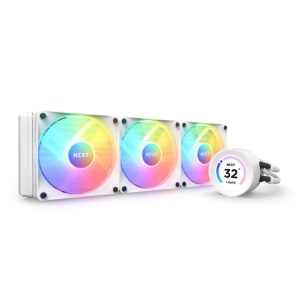 NZXT Kraken Elite RGB 360mm - RL-KR36E-W1 – RGB AIO CPU Liquid Cooler – Customizable LCD Display - 3 x F120RGB Core Fans Radiator Fans White LGA 1700 / AM5 Compatible