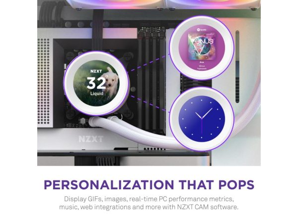 NZXT Kraken Elite RGB 360mm - RL-KR36E-W1 – RGB AIO CPU Liquid Cooler – Customizable LCD Display - 3 x F120RGB Core Fans Radiator Fans White LGA 1700 / AM5 Compatible - Image 2