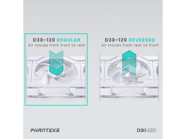 Phanteks D30-120 DRGB PWM FAN 3Pack, Premium D-RGB Performance Fans, ARGB/DRGB lighting, Daisy-chain Fan Linking system, White, 3Pack - Image 3