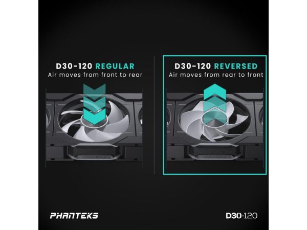 Phanteks D30-120 DRGB PWM FAN 3Pack, Reverse Airflow Model, Premium D-RGB Performance Fans, Halos lighting Effect, ARGB/DRGB lighting, Daisy-chain Fan Linking system, Black, 3Pack - Image 3