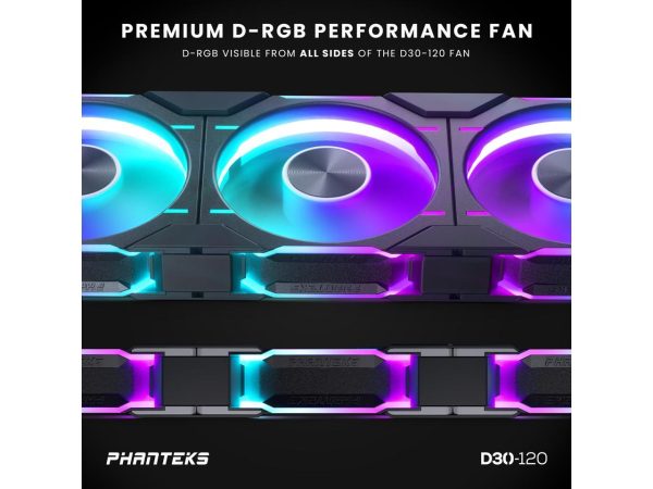 Phanteks D30-120 DRGB PWM FAN 3Pack, Reverse Airflow Model, Premium D-RGB Performance Fans, Halos lighting Effect, ARGB/DRGB lighting, Daisy-chain Fan Linking system, Black, 3Pack - Image 4