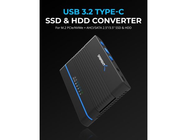 SABRENT USB 3.2 Type C M.2 PCIe NVMe + 2.5/3.5 Inch SSD & HDD Converter [DS-UCMH] - Image 2