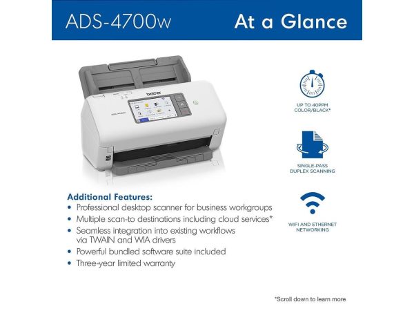 Brother ADS4700W 24 bit Dual CIS 600 x 600 dpi Sheet Fed Professional Desktop Scanner - Image 5