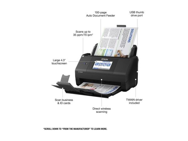 Epson WorkForce ES-580W Wireless Color Duplex Desktop Document Scanner for PC and Mac with 100-sheet Auto Document Feeder (ADF) and Intuitive 4.3" Touchscreen - Image 3