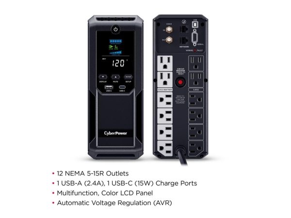 CyberPower Intelligent LCD UPS CP1500AVRLCD3 1500VA/900W, 12 Outlets, 2 USB Ports, AVR, Mini Tower - Image 5