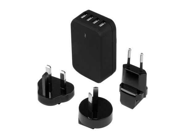 StarTech Travel 4 Port USB Wall Charger with International Power Adapter (USB4PACBK) - Image 4