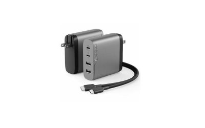 Alogic WCG4X100SGR-US 4X100 Rapid Power 4 Port 100W GaN Wall Charger – Space Grey – Includes 2m 100W USB-C Charging Cable