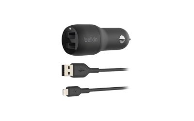 BELKIN CCD001BT1MBK Black BOOST CHARGE Dual USB-A Car Charger 24W + USB-A to Lightning Cable