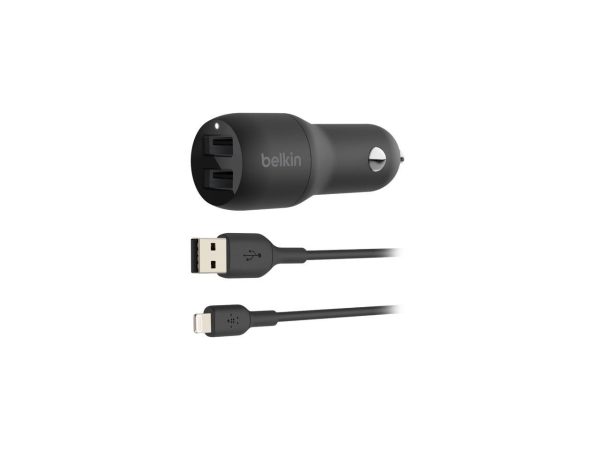 BELKIN CCD001BT1MBK Black BOOST CHARGE Dual USB-A Car Charger 24W + USB-A to Lightning Cable