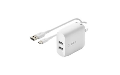 BELKIN WCE001dq1MWH White BOOST CHARGE Dual USB-A Wall Charger 24W + USB-A to USB-C Cable