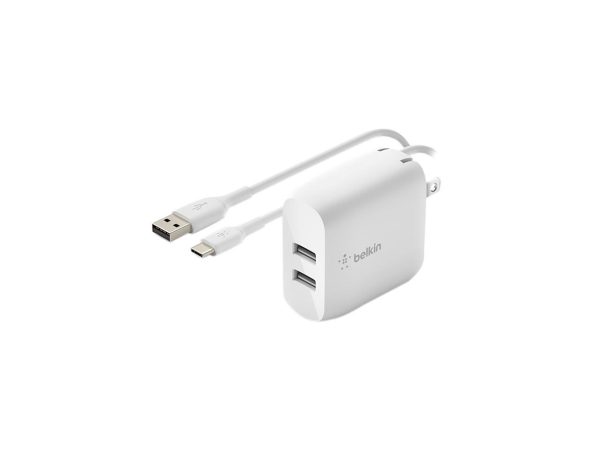 BELKIN WCE001dq1MWH White BOOST CHARGE Dual USB-A Wall Charger 24W + USB-A to USB-C Cable