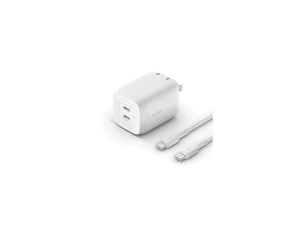 BELKIN WCH013dq2MWH-B6 White Dual USB-C GaN Wall Charger with PPS 65W + USB-C to USB-C Cable - Image 2