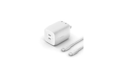 BELKIN WCH013dq2MWH-B6 White Dual USB-C GaN Wall Charger with PPS 65W + USB-C to USB-C Cable