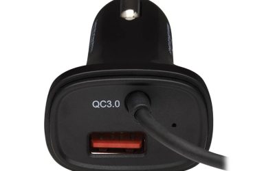 Tripp Lite U280-C02-30W-C6 Black Dual-Port USB Car Charger with 30W Charging – USB-C (18W) QC 3.0, USB-A (12W), Coiled 6 ft.