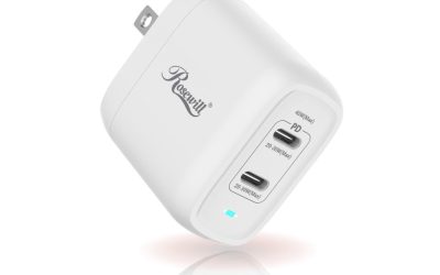 Rosewill 40W Two-Port GaN Wall Charger with 2 USB-C Ports (20W), Up to 30W Single Port Output, PD 3.0 Power Delivery for Laptops, Tablets and Phones, White – (RBWC-20036)