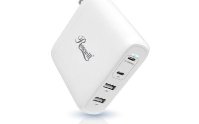 Rosewill 100W Four-Port GaN Wall Charger with 2 USB-C Ports (65W + 18W) and 2 USB-A Ports (12W), PD 3.0 Power Delivery for Laptops, Tablets and Phones, White – (RBWC-20025)