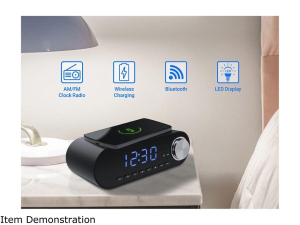Rosewill Digital Alarm Clock with Wireless Charging Dock, LED Display, AM/FM Radio, Bluetooth Speaker, Aux Port, MicroSD Slot, Portable Rechargeable, Qi-Certified, Black - (RBWS-20015) - Image 3
