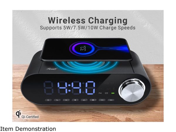 Rosewill Digital Alarm Clock with Wireless Charging Dock, LED Display, AM/FM Radio, Bluetooth Speaker, Aux Port, MicroSD Slot, Portable Rechargeable, Qi-Certified, Black - (RBWS-20015) - Image 4