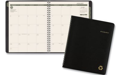 Recycled Monthly Planner with Perforated Memo Section, 8.75 x 7, Black Cover, 12-Month (Jan to Dec): 2024