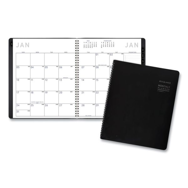 Contemporary Monthly Planner, Premium Paper, 11 x 9, Black Cover, 12-Month (Jan to Dec): 2024